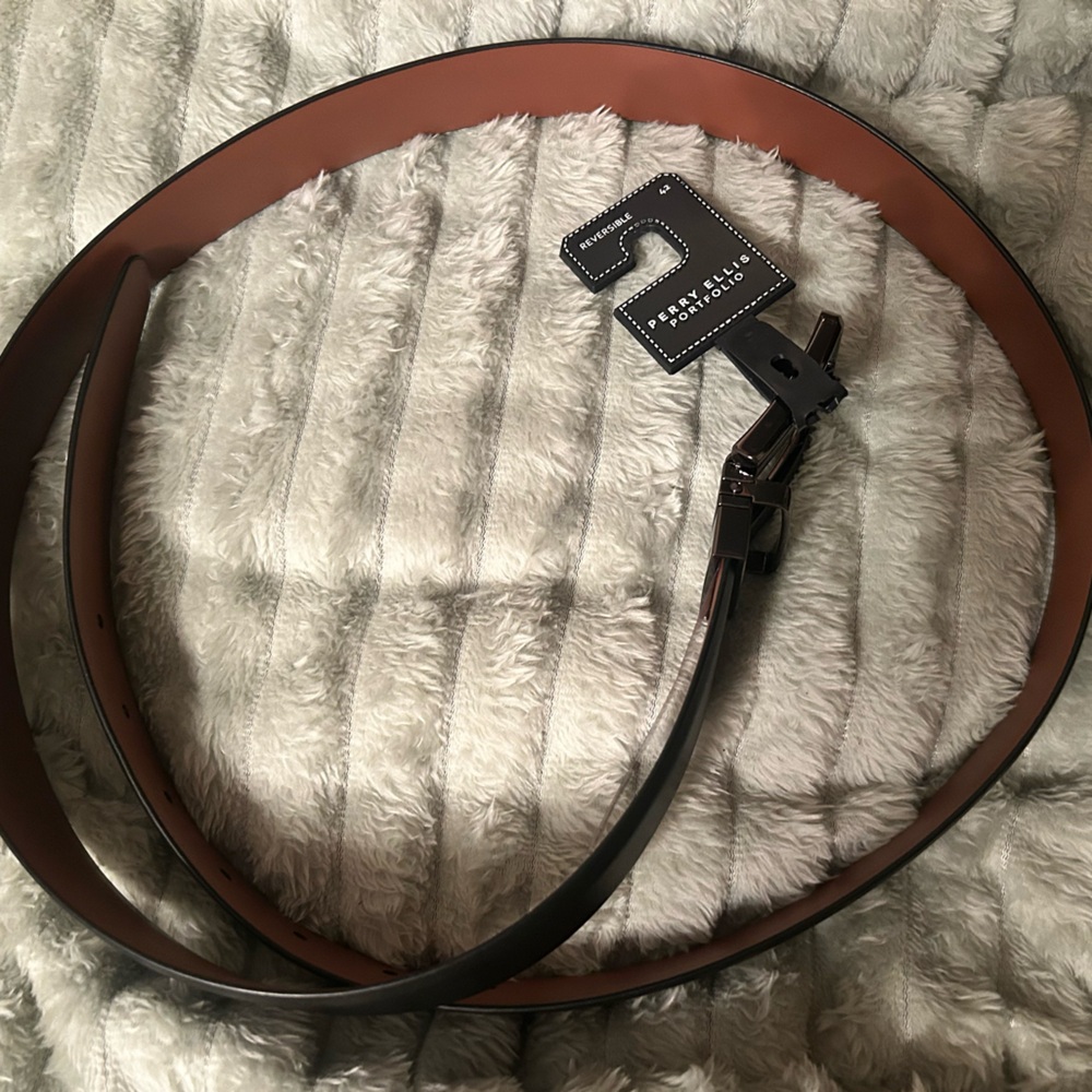 NWT Perry Ellis Portfolio Reversible Black/Brown XL 42 Belt Work Casual Formal